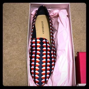 Navy flats with white and orange heart pattern